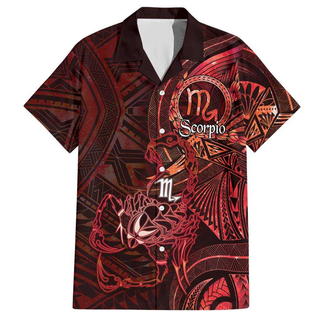Personalised Polynesia Zodiac Scorpio Hawaiian Shirt Galaxy Polynesian Pattern Chest Tattoo Style LT14 Red - Polynesian Pride