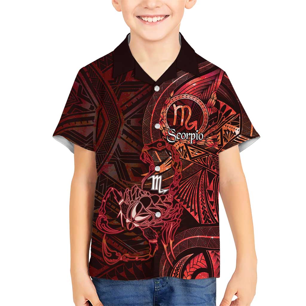 Personalised Polynesia Zodiac Scorpio Kid Hawaiian Shirt Galaxy Polynesian Pattern Chest Tattoo Style LT14 Kid Red - Polynesian Pride