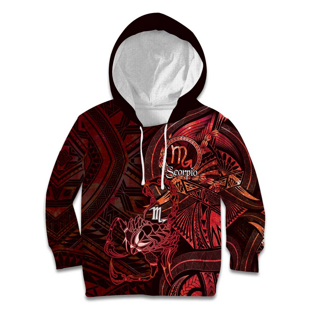 Personalised Polynesia Zodiac Scorpio Kid Hoodie Galaxy Polynesian Pattern Chest Tattoo Style LT14 Hoodie Red - Polynesian Pride