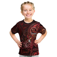 Personalised Polynesia Zodiac Scorpio Kid T Shirt Galaxy Polynesian Pattern Chest Tattoo Style LT14 Red - Polynesian Pride