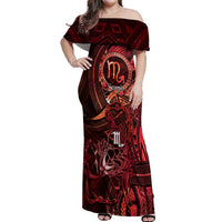 Personalised Polynesia Zodiac Scorpio Off Shoulder Maxi Dress Galaxy Polynesian Pattern Chest Tattoo Style LT14 Women Red - Polynesian Pride