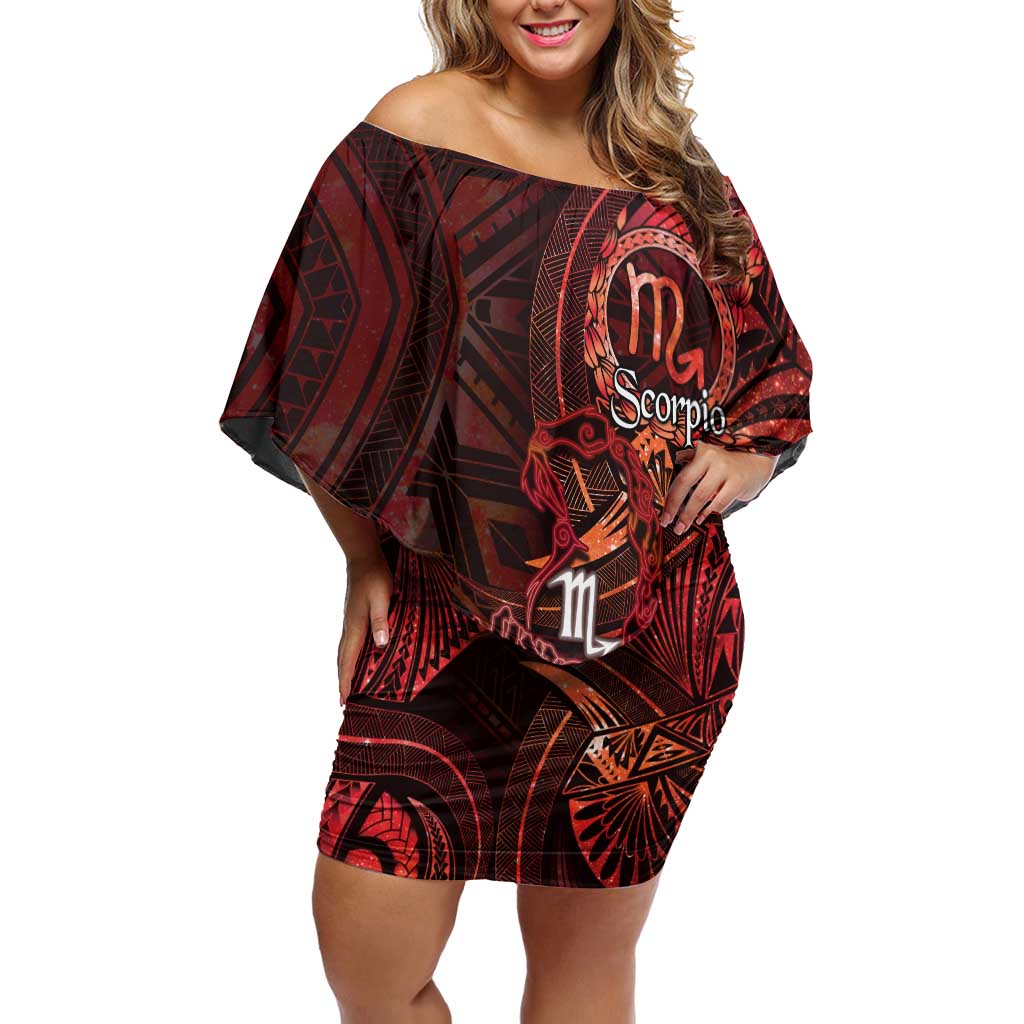 Personalised Polynesia Zodiac Scorpio Off Shoulder Short Dress Galaxy Polynesian Pattern Chest Tattoo Style