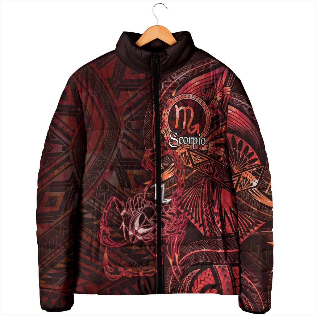 Personalised Polynesia Zodiac Scorpio Padded Jacket Galaxy Polynesian Pattern Chest Tattoo Style