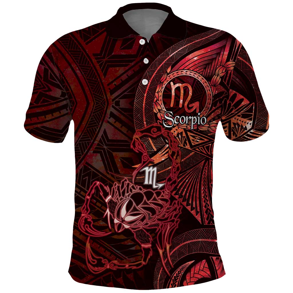 Personalised Polynesia Zodiac Scorpio Polo Shirt Galaxy Polynesian Pattern Chest Tattoo Style