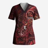 Personalised Polynesia Zodiac Scorpio Scrub Top Galaxy Polynesian Pattern Chest Tattoo Style