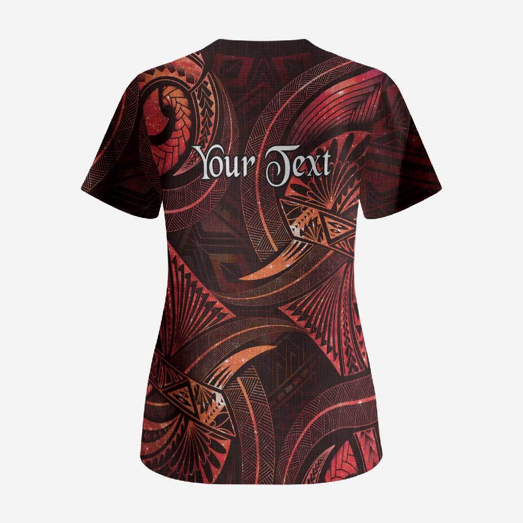 Personalised Polynesia Zodiac Scorpio Scrub Top Galaxy Polynesian Pattern Chest Tattoo Style