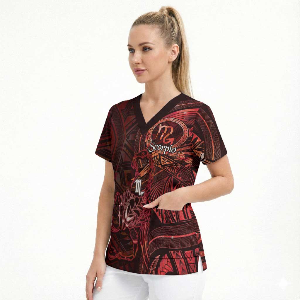 Personalised Polynesia Zodiac Scorpio Scrub Top Galaxy Polynesian Pattern Chest Tattoo Style
