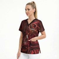 Personalised Polynesia Zodiac Scorpio Scrub Top Galaxy Polynesian Pattern Chest Tattoo Style
