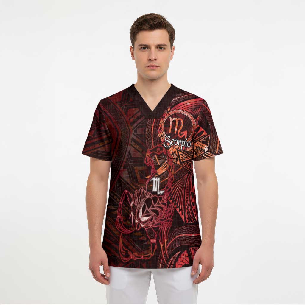 Personalised Polynesia Zodiac Scorpio Scrub Top Galaxy Polynesian Pattern Chest Tattoo Style