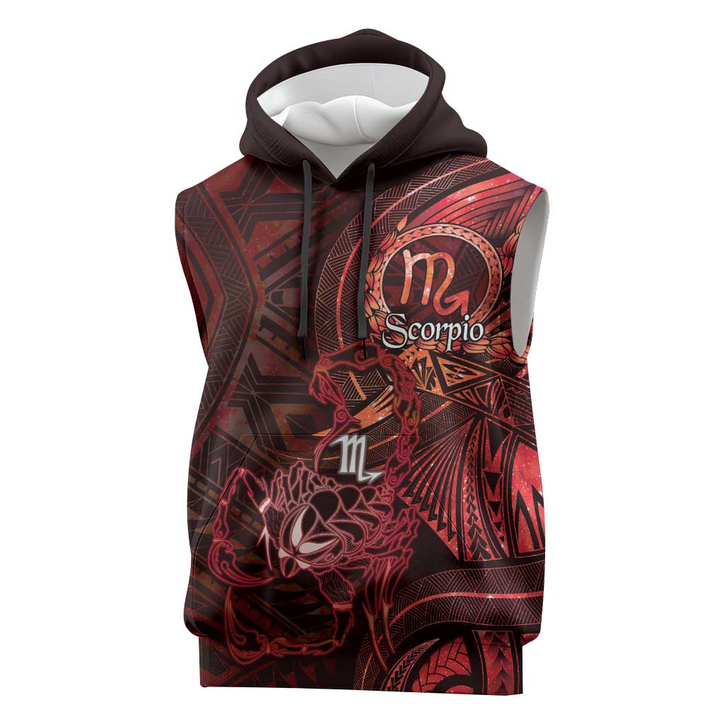 Personalised Polynesia Zodiac Scorpio Sleeveless Hoodie Galaxy Polynesian Pattern Chest Tattoo Style LT14 Red - Polynesian Pride