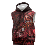 Personalised Polynesia Zodiac Scorpio Sleeveless Hoodie Galaxy Polynesian Pattern Chest Tattoo Style LT14 Red - Polynesian Pride