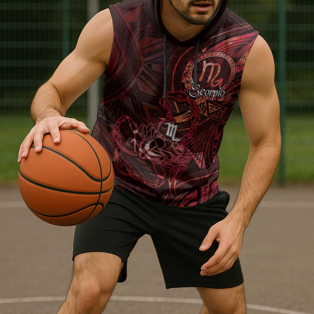 Personalised Polynesia Zodiac Scorpio Sleeveless Hoodie Galaxy Polynesian Pattern Chest Tattoo Style LT14 - Polynesian Pride