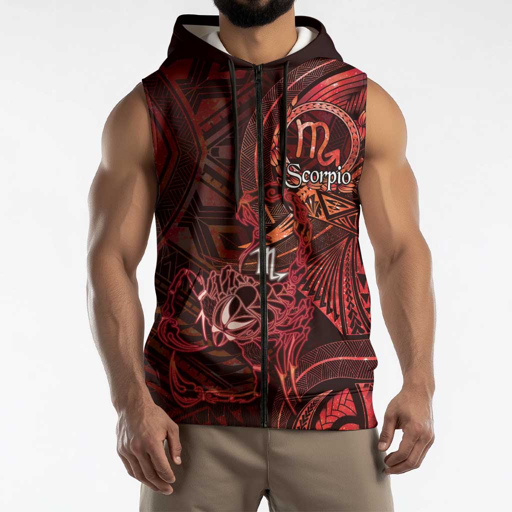 Personalised Polynesia Zodiac Scorpio Sleeveless Zip Hoodie Galaxy Polynesian Pattern Chest Tattoo Style LT14 - Polynesian Pride