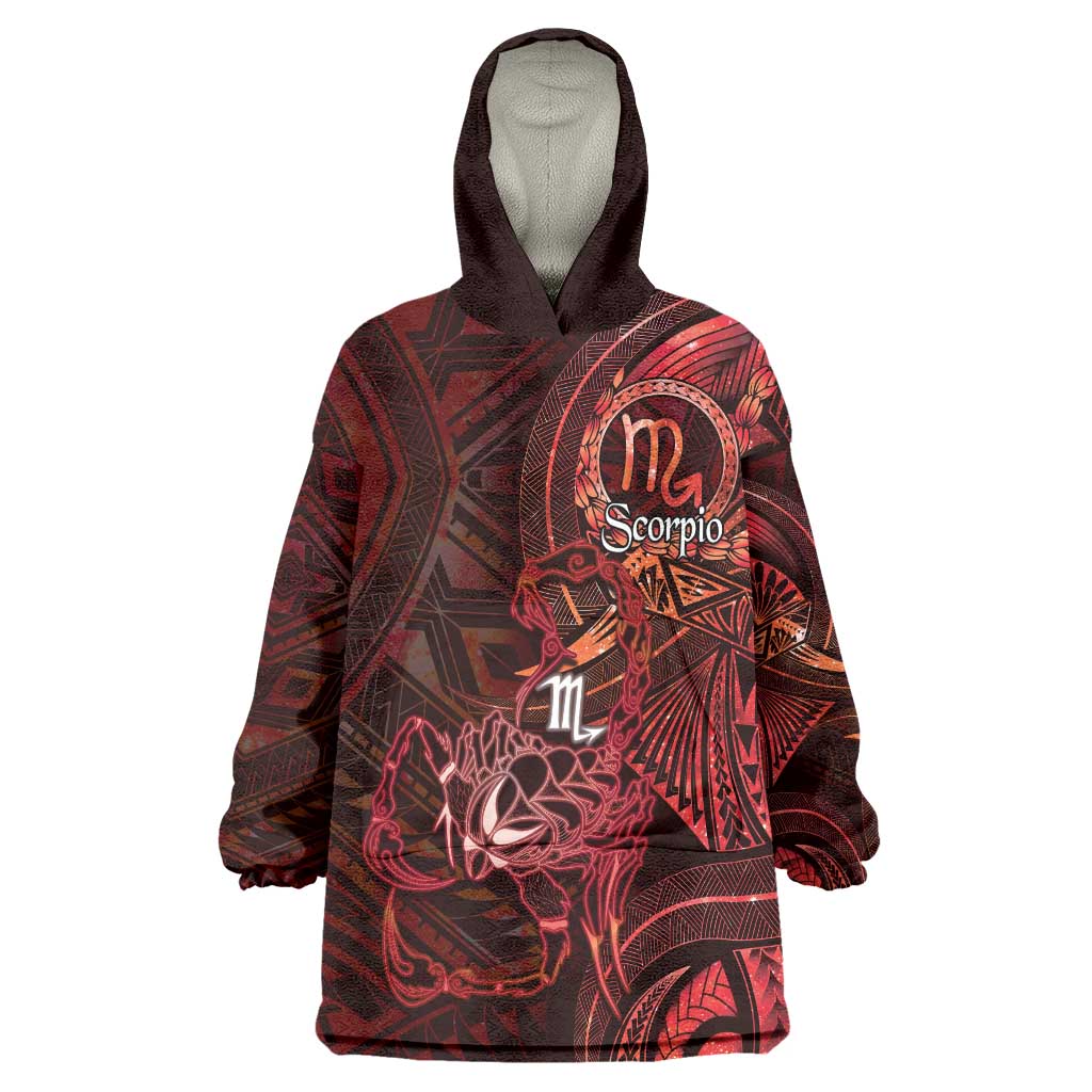 Personalised Polynesia Zodiac Scorpio Wearable Blanket Hoodie Galaxy Polynesian Pattern Chest Tattoo Style
