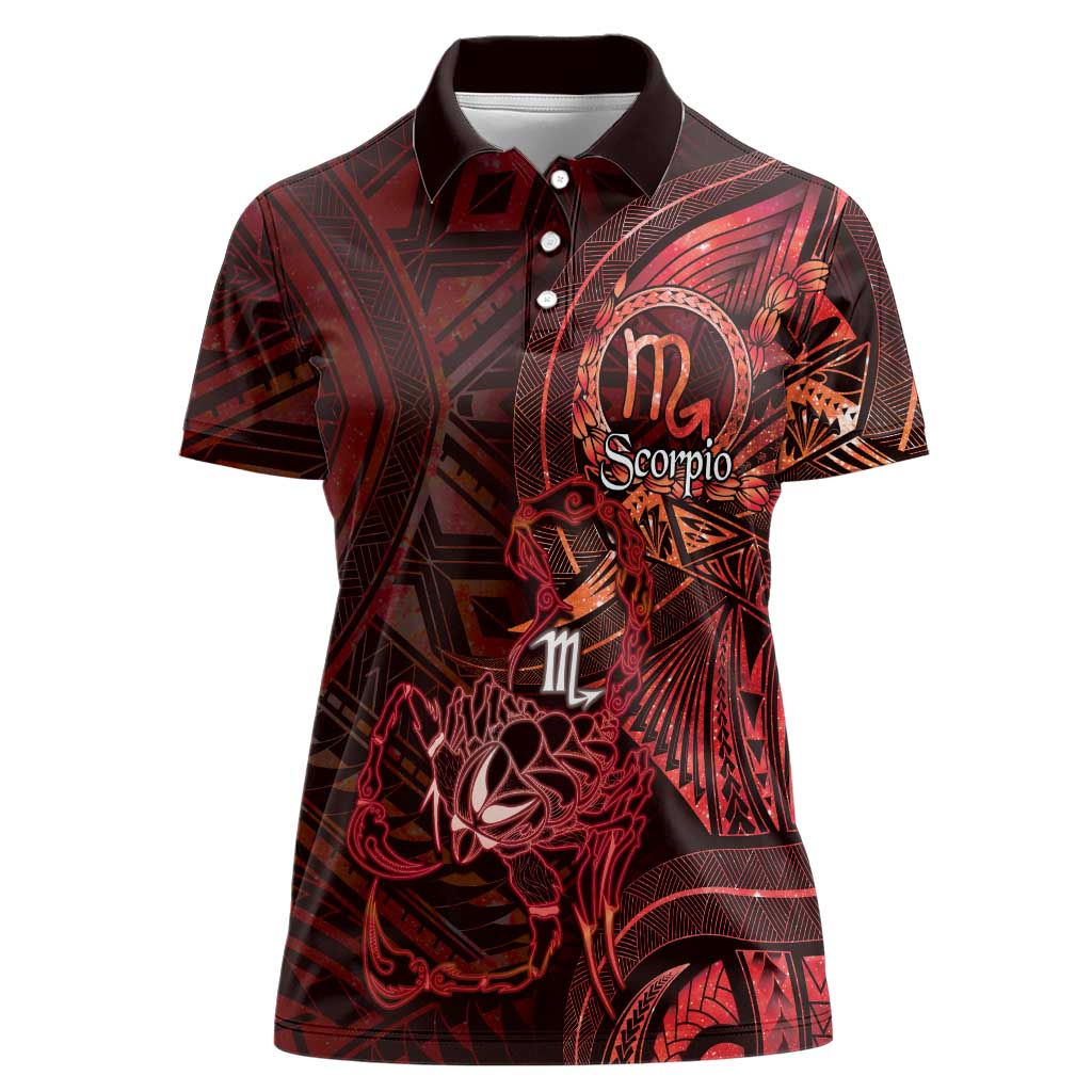 Personalised Polynesia Zodiac Scorpio Women Polo Shirt Galaxy Polynesian Pattern Chest Tattoo Style LT14 Female Red - Polynesian Pride