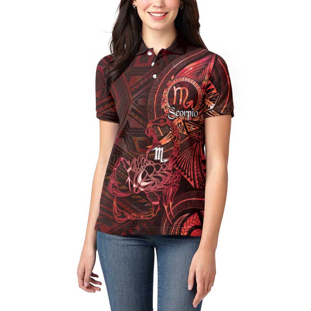 Personalised Polynesia Zodiac Scorpio Women Polo Shirt Galaxy Polynesian Pattern Chest Tattoo Style LT14 - Polynesian Pride