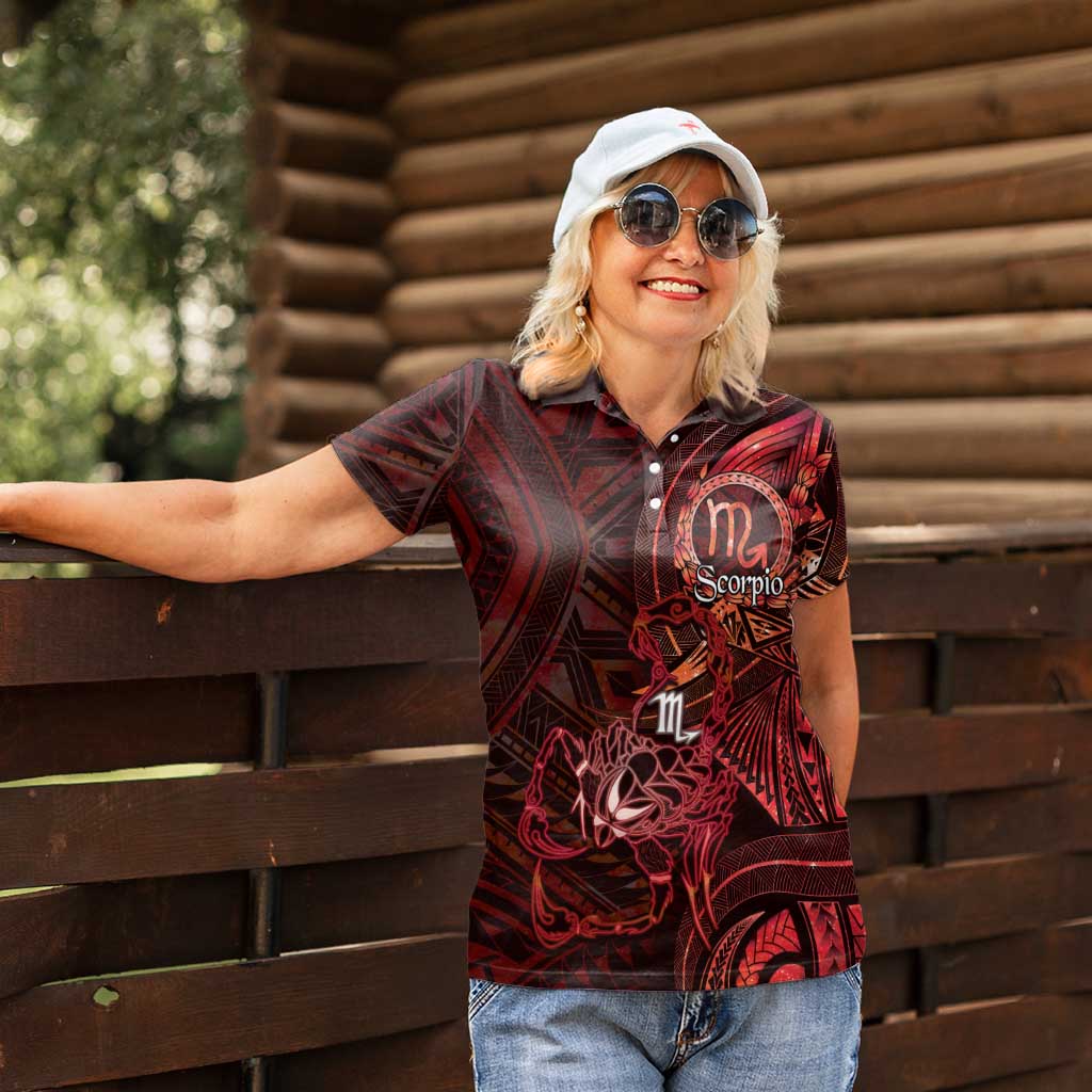 Personalised Polynesia Zodiac Scorpio Women Polo Shirt Galaxy Polynesian Pattern Chest Tattoo Style LT14 - Polynesian Pride