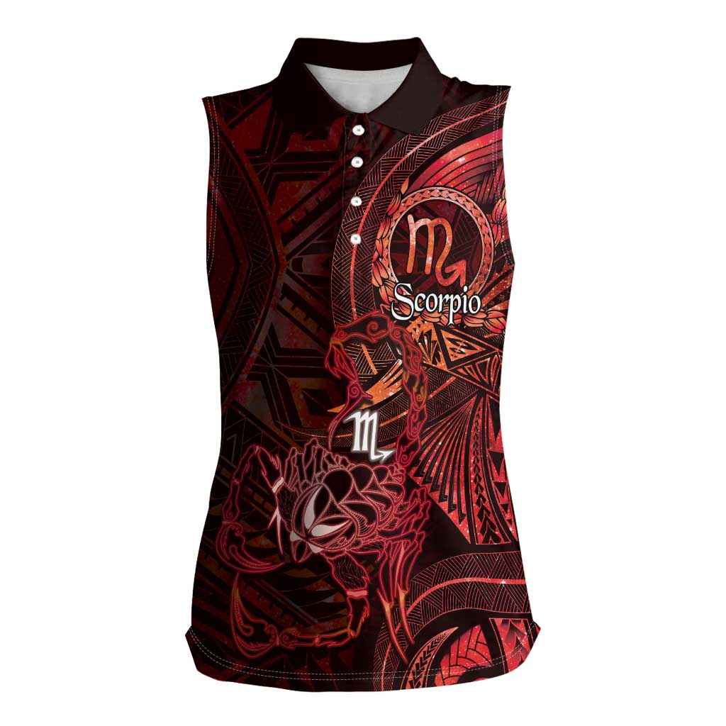 Personalised Polynesia Zodiac Scorpio Women Sleeveless Polo Shirt Galaxy Polynesian Pattern Chest Tattoo Style LT14 Female Red - Polynesian Pride