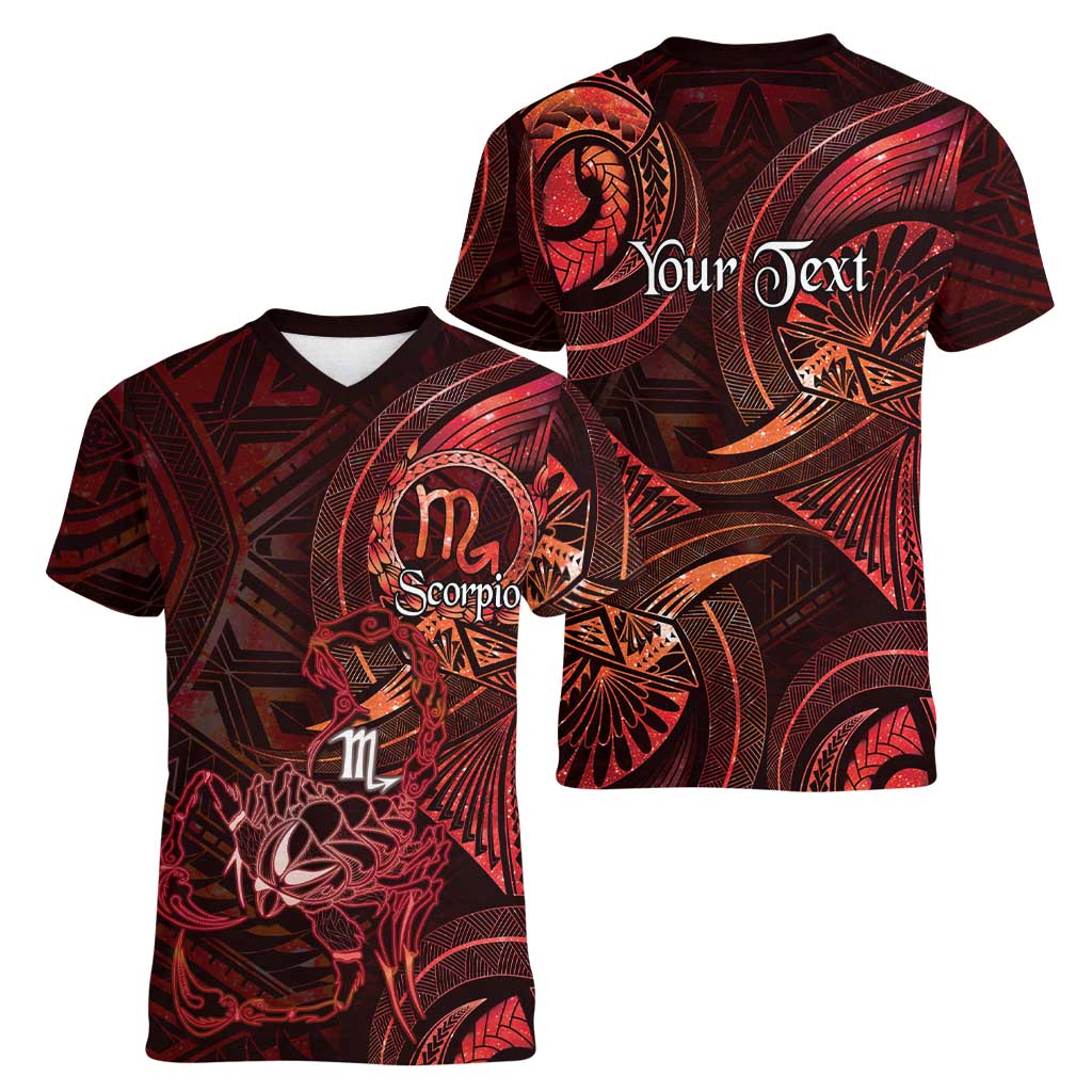 Personalised Polynesia Zodiac Scorpio Women V-Neck T-Shirt Galaxy Polynesian Pattern Chest Tattoo Style LT14 - Polynesian Pride
