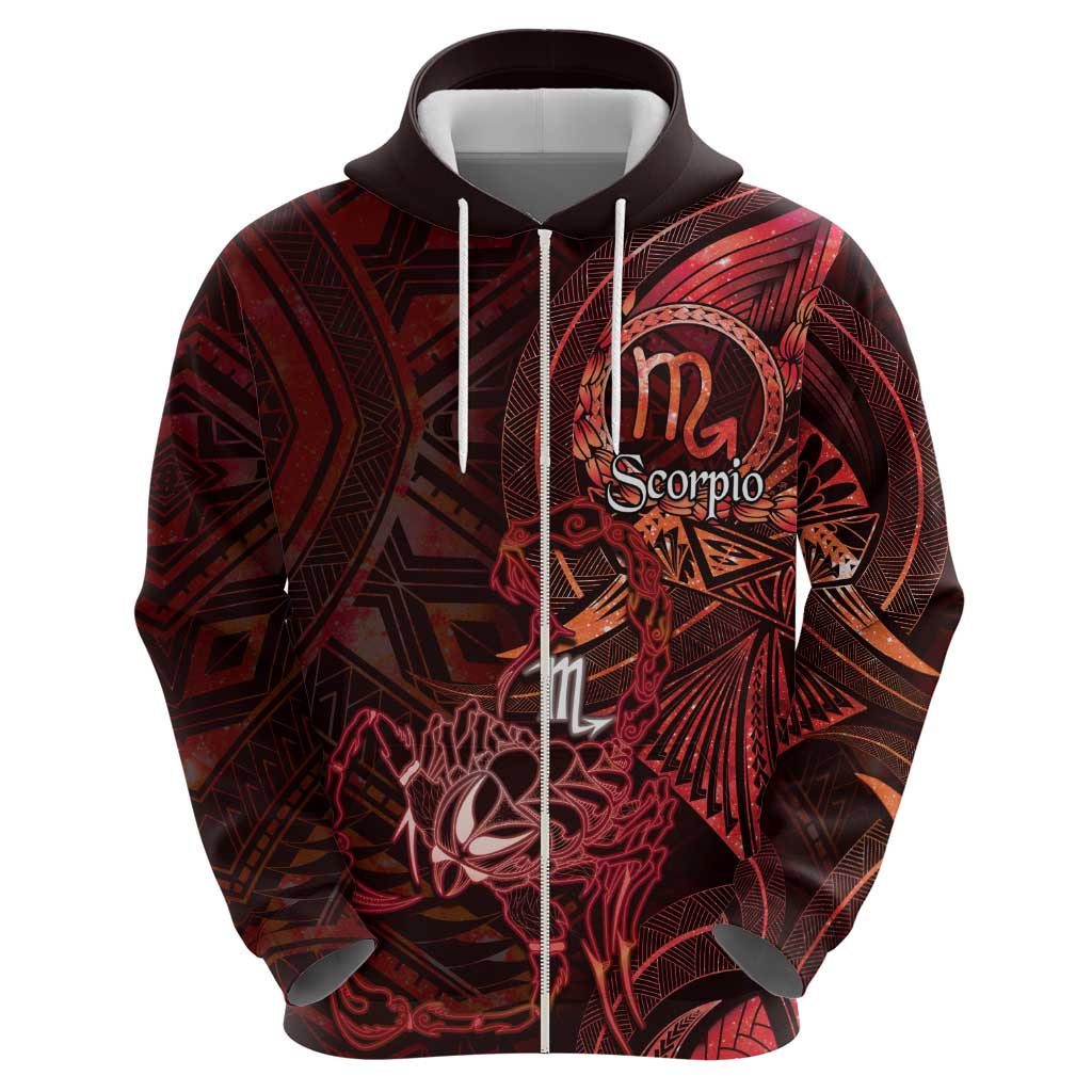 Personalised Polynesia Zodiac Scorpio Zip Hoodie Galaxy Polynesian Pattern Chest Tattoo Style