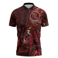 Personalised Polynesia Zodiac Scorpio Zipper Polo Shirt Galaxy Polynesian Pattern Chest Tattoo Style LT14 Red - Polynesian Pride