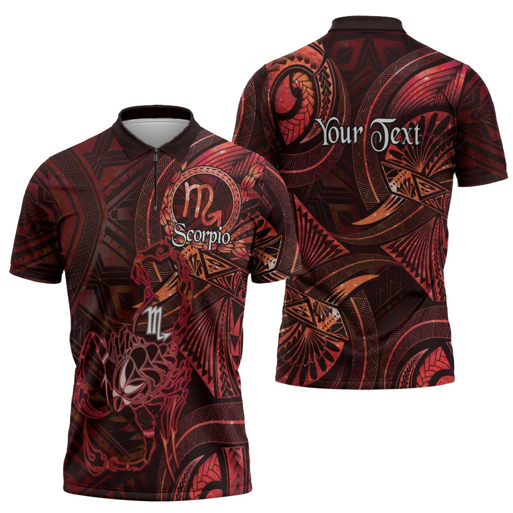 Personalised Polynesia Zodiac Scorpio Zipper Polo Shirt Galaxy Polynesian Pattern Chest Tattoo Style LT14 - Polynesian Pride