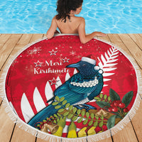 New Zealand Christmas In July Beach Blanket Tui Bird With Kowhai Meri Kirihimete