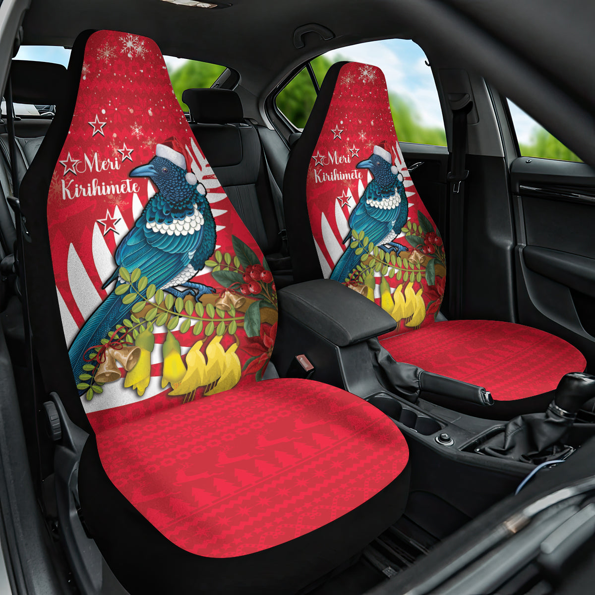 New Zealand Christmas In July Car Seat Cover Tui Bird With Kowhai Meri Kirihimete