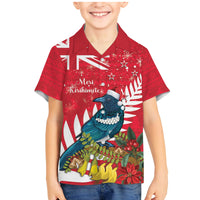 New Zealand Christmas In July Family Matching Mermaid Dress and Hawaiian Shirt Tui Bird With Kowhai Meri Kirihimete