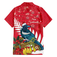 New Zealand Christmas In July Family Matching Off Shoulder Short Dress and Hawaiian Shirt Tui Bird With Kowhai Meri Kirihimete