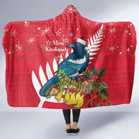 New Zealand Christmas In July Hooded Blanket Tui Bird With Kowhai Meri Kirihimete