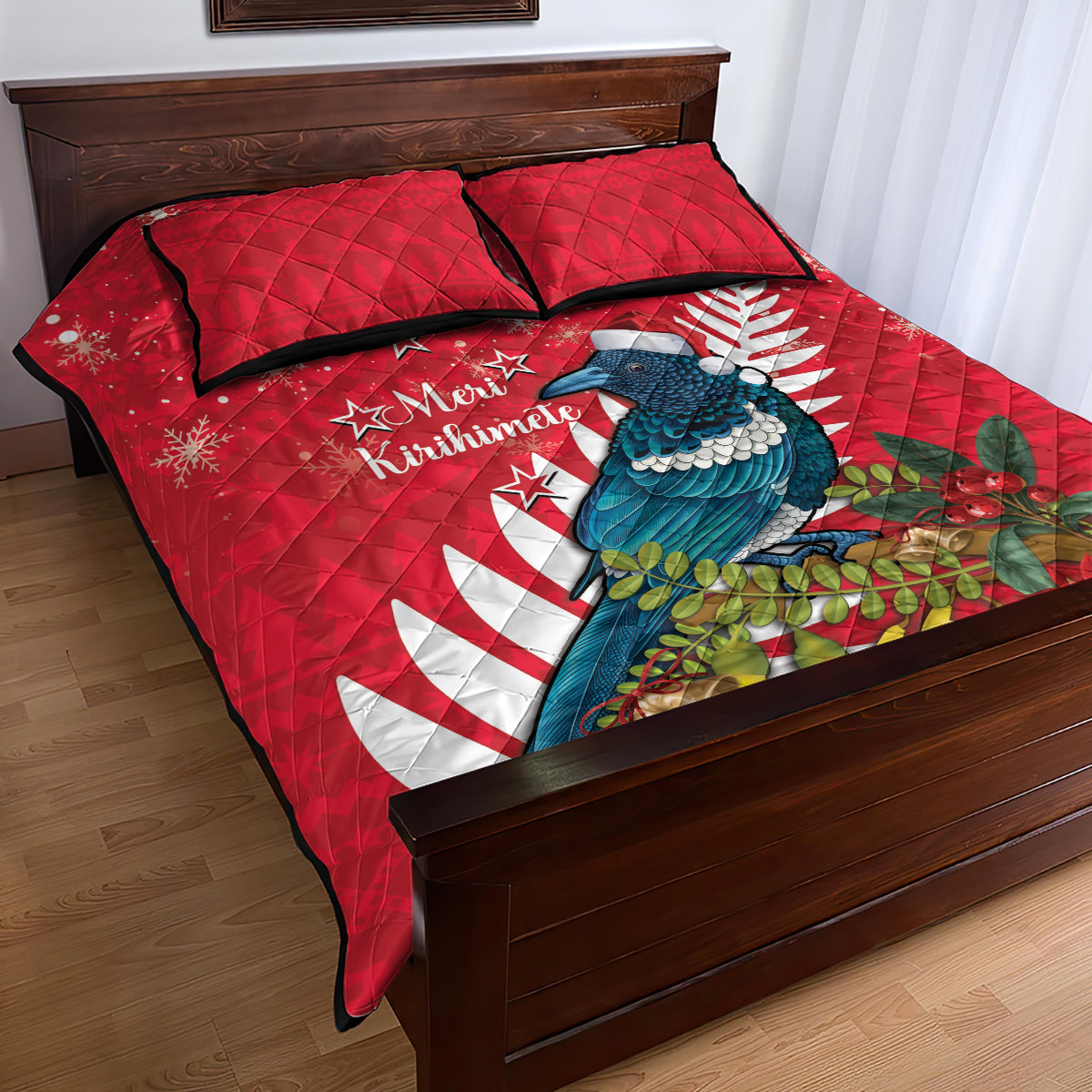 New Zealand Christmas In July Quilt Bed Set Tui Bird With Kowhai Meri Kirihimete