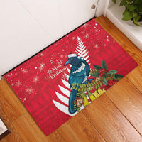 New Zealand Christmas In July Rubber Doormat Tui Bird With Kowhai Meri Kirihimete