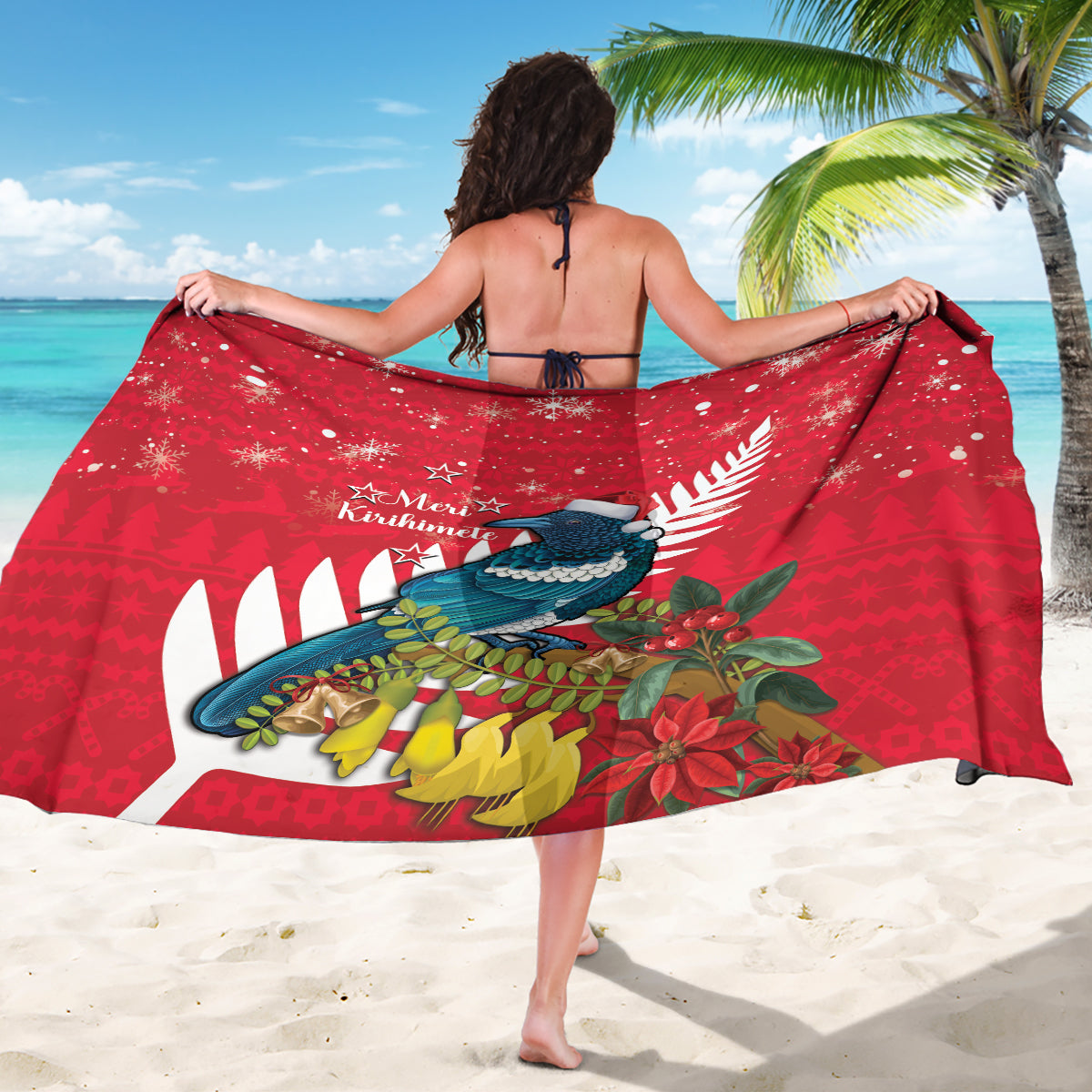 New Zealand Christmas In July Sarong Tui Bird With Kowhai Meri Kirihimete