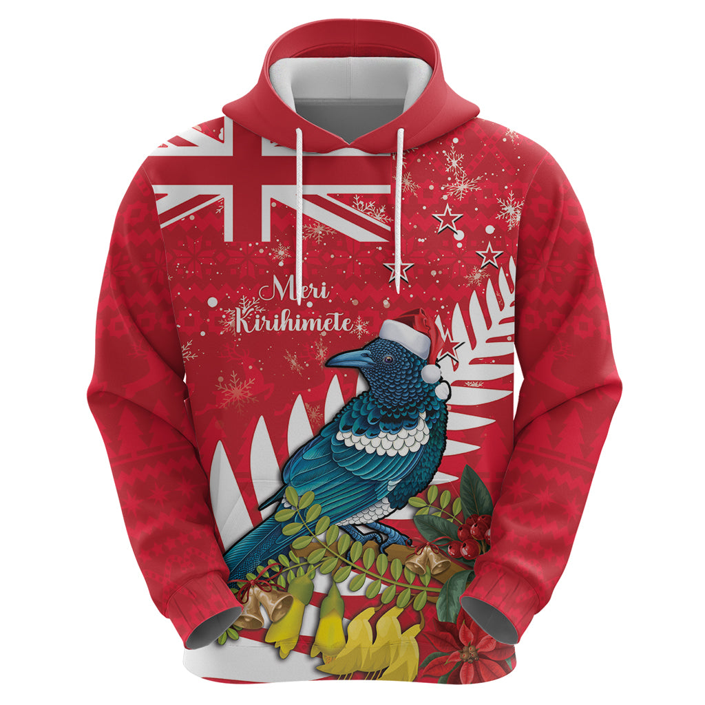 New Zealand Christmas In July Zip Hoodie Tui Bird With Kowhai Meri Kirihimete