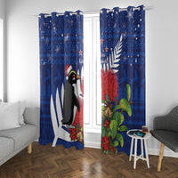 New Zealand Christmas In July Window Curtain Fiordland Penguin With Pohutukawa Flower