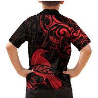 New Zealand Tui Bird Family Matching Mermaid Dress and Hawaiian Shirt Aotearoa Maori Pattern - Red