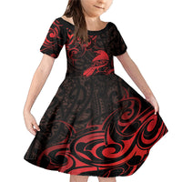 New Zealand Tui Bird Family Matching Mermaid Dress and Hawaiian Shirt Aotearoa Maori Pattern - Red