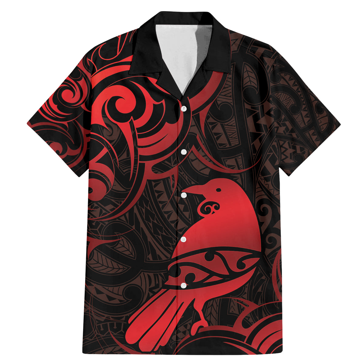 New Zealand Tui Bird Family Matching Mermaid Dress and Hawaiian Shirt Aotearoa Maori Pattern - Red