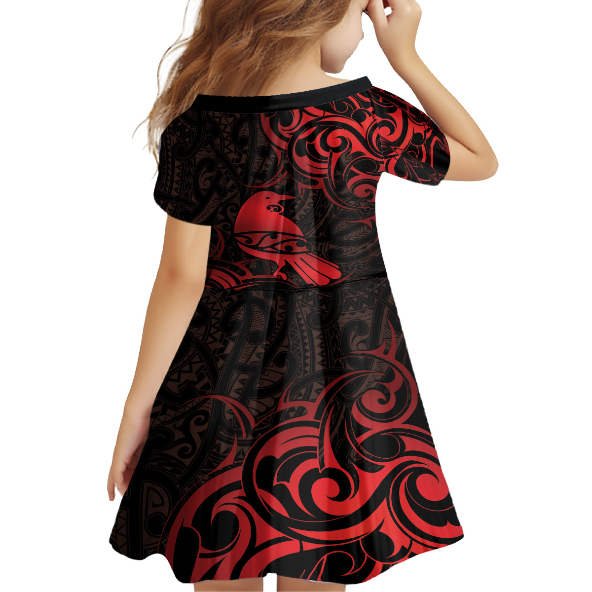 New Zealand Tui Bird Family Matching Tank Maxi Dress and Hawaiian Shirt Aotearoa Maori Pattern - Red