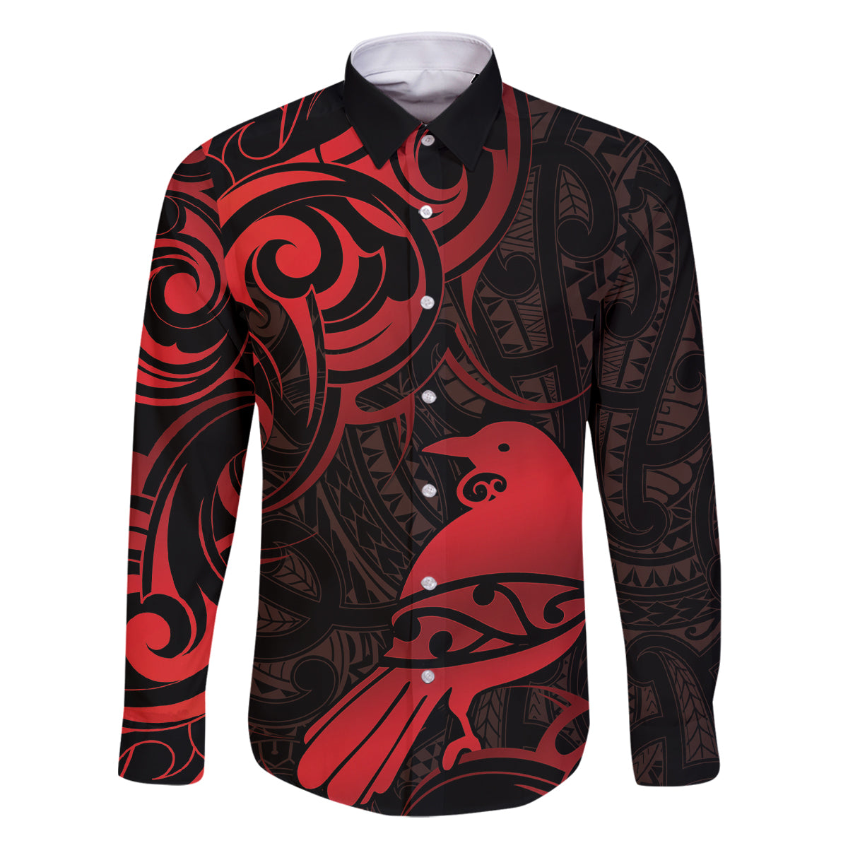 New Zealand Tui Bird Family Matching Tank Maxi Dress and Hawaiian Shirt Aotearoa Maori Pattern - Red
