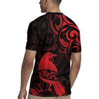 New Zealand Tui Bird Rugby Jersey Aotearoa Maori Pattern - Red
