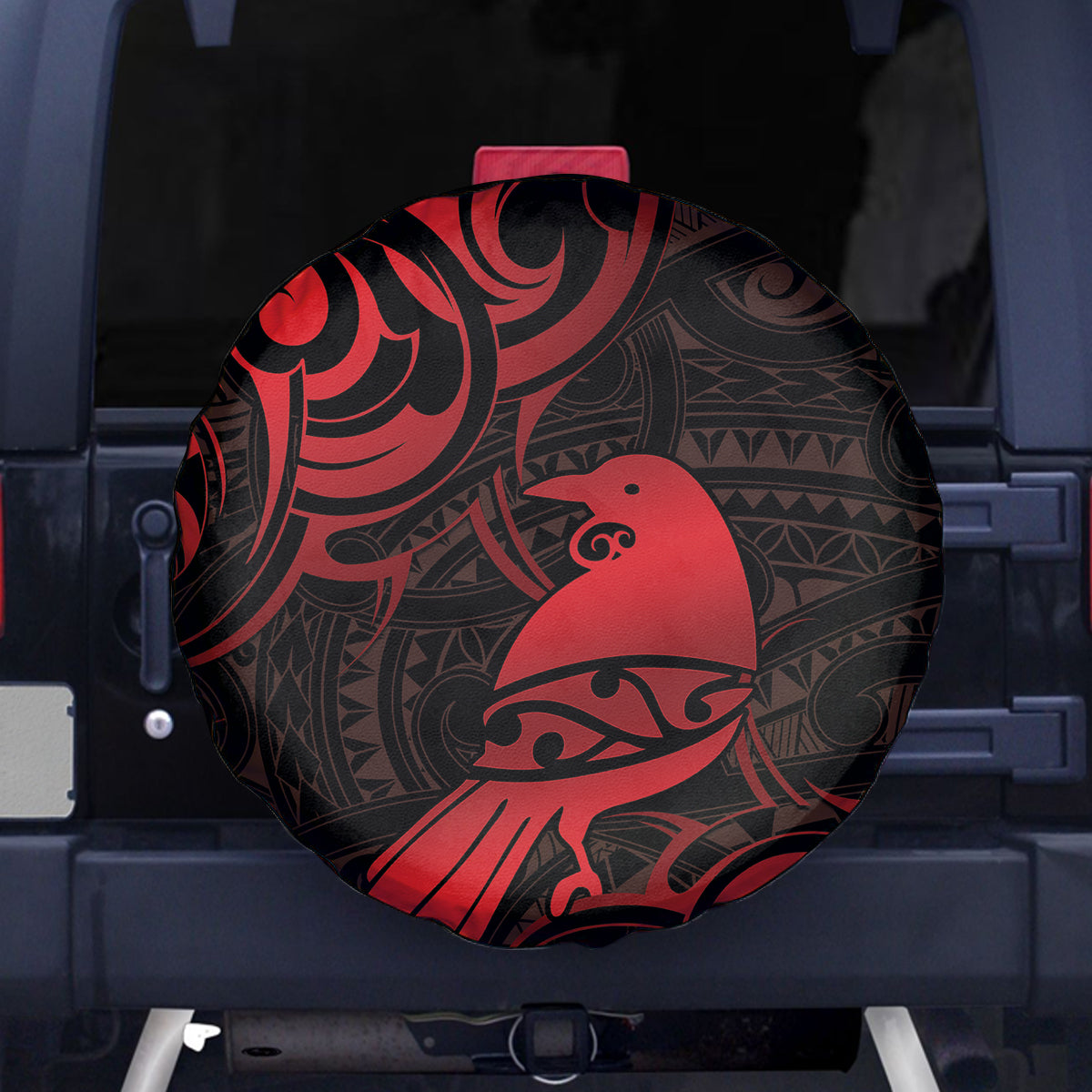 New Zealand Tui Bird Spare Tire Cover Aotearoa Maori Pattern - Red LT14 - Polynesian Pride