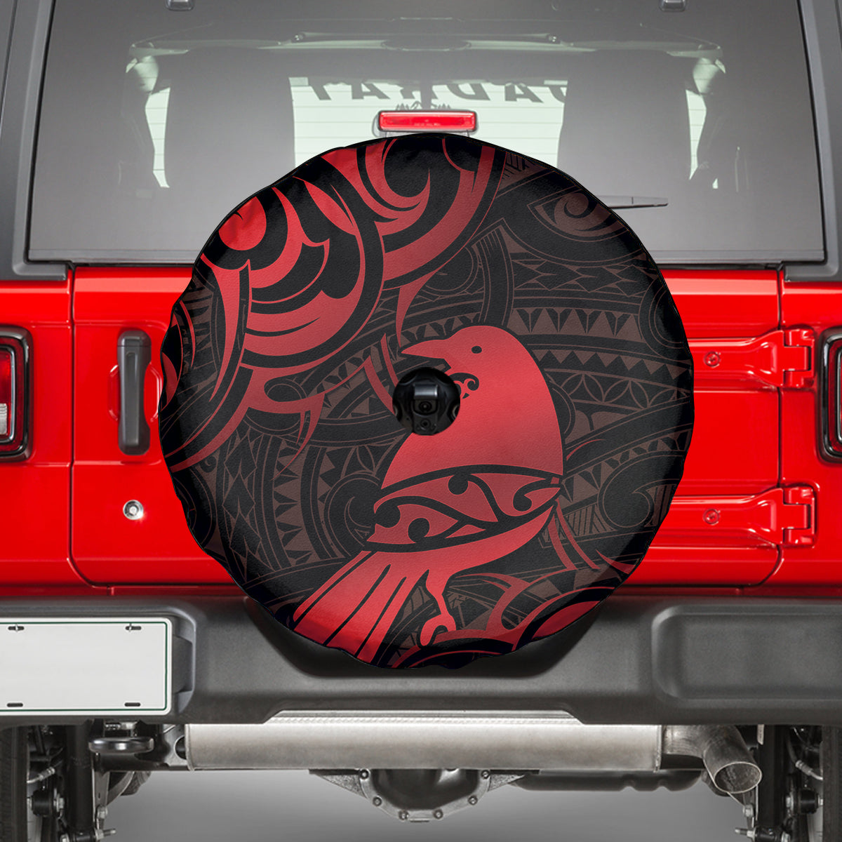 New Zealand Tui Bird Spare Tire Cover Aotearoa Maori Pattern - Red LT14 - Polynesian Pride