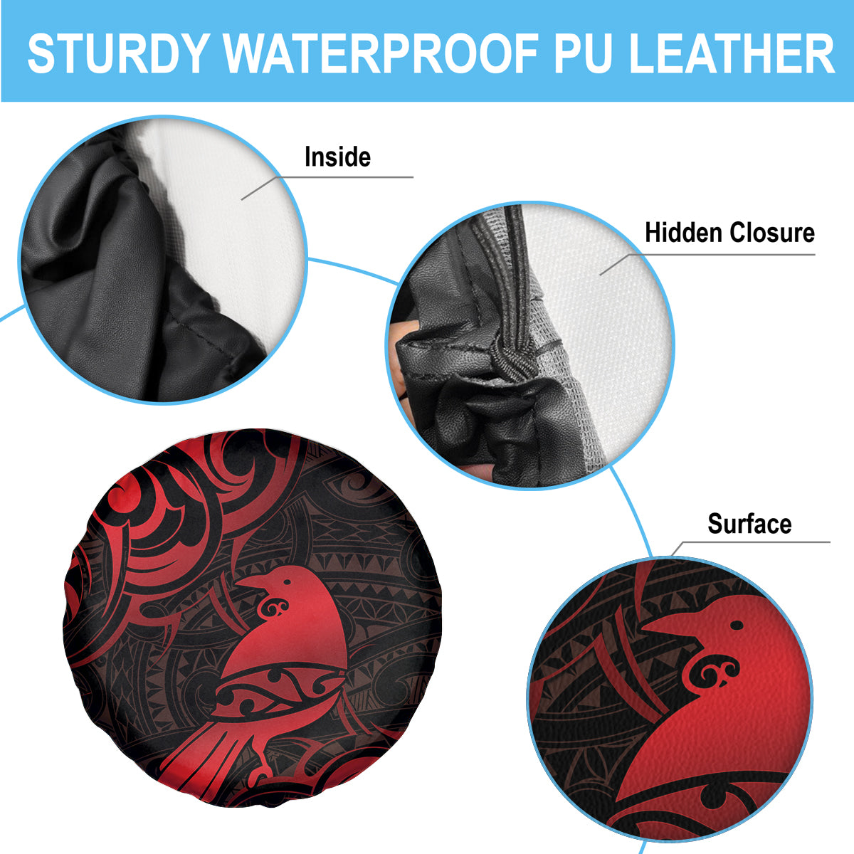 New Zealand Tui Bird Spare Tire Cover Aotearoa Maori Pattern - Red LT14 - Polynesian Pride