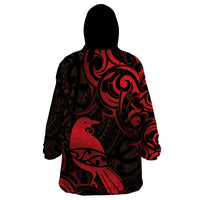 New Zealand Tui Bird Wearable Blanket Hoodie Aotearoa Maori Pattern - Red
