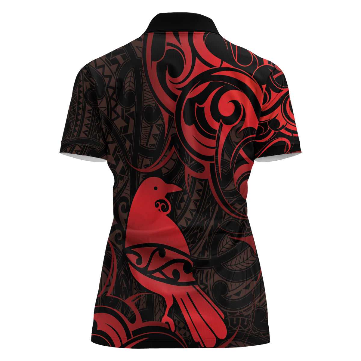 New Zealand Tui Bird Women Polo Shirt Aotearoa Maori Pattern - Red