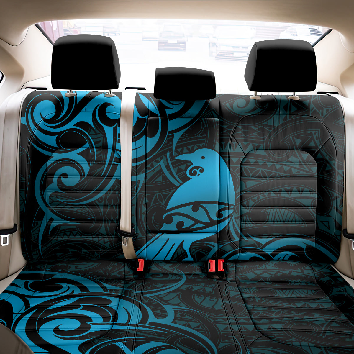 New Zealand Tui Bird Back Car Seat Cover Aotearoa Maori Pattern - Blue