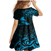 New Zealand Tui Bird Family Matching Mermaid Dress and Hawaiian Shirt Aotearoa Maori Pattern - Blue