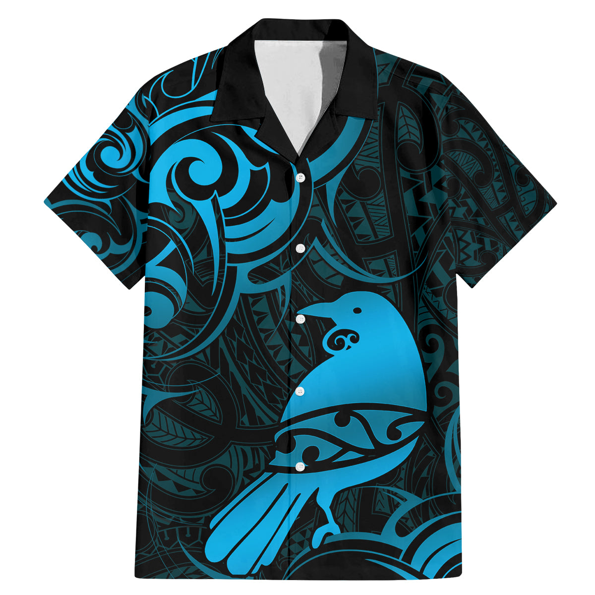 New Zealand Tui Bird Family Matching Mermaid Dress and Hawaiian Shirt Aotearoa Maori Pattern - Blue